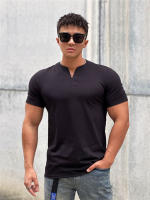 Camiseta Hombre Verano 2023 Cuello V Manga Corta Algodón Fitness Ropa Deportiva Casual Slim Fit Teeshirt Transpirable Secado Rápido - details 3