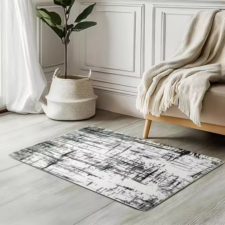 Alfombra Salon Pelo Corto Moderno Alfombras de Habitacion Antideslizante Suava Grande Alfombra Dormitorio (Abstracto Gris/Blanco/Negro, 80 x 120 cm) - 1