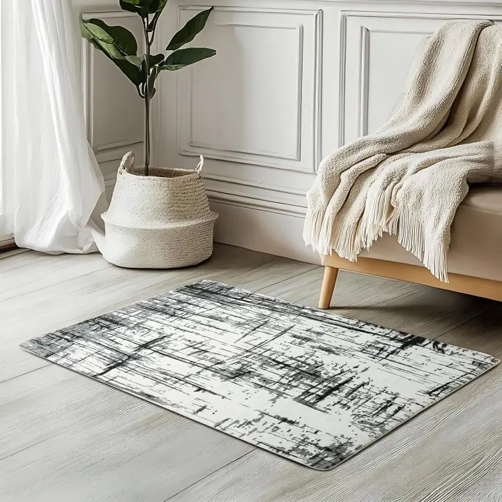 Alfombra Salon Pelo Corto Moderno Alfombras de Habitacion Antideslizante Suava Grande Alfombra Dormitorio (Abstracto Gris/Blanco/Negro, 80 x 120 cm) - 1