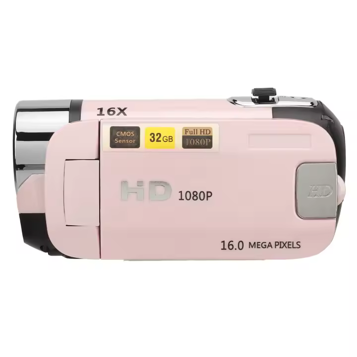 Cámara digital D90 1080P 16MP Videocámara con pantalla giratoria de 2,4 pulgadas Grabadora de vídeo HD con zoom 16X con luz de relleno rosa W - 1