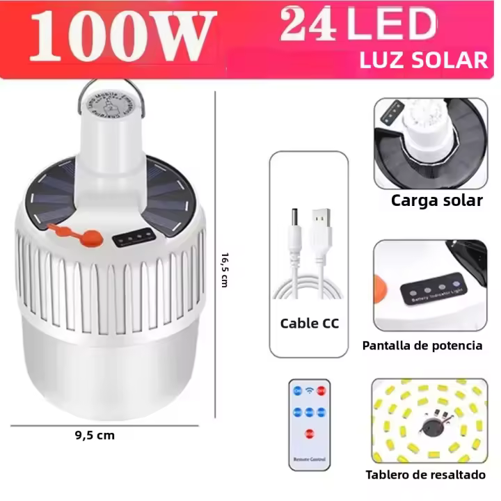 Lámpara Solar LED Recargable De 100W Farol De Emergencia Portátil Para Exteriores Y Camping Bombilla De Luz De Emergencia Con Batería Para El Hogar - 1