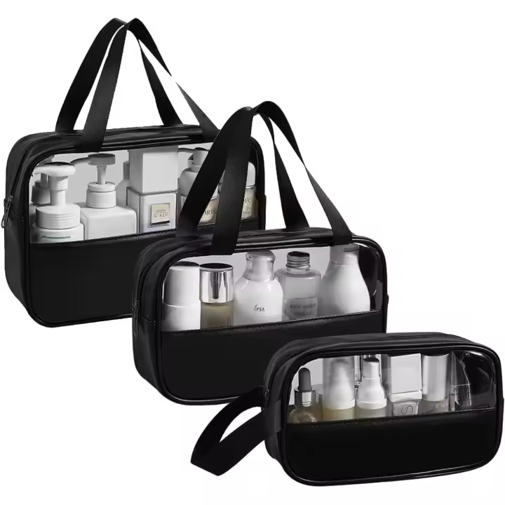 Neceser transparente de 3 piezas, neceser impermeable de PVC para Mujer, portátil para Viajes Bolsa de maquillaje, baño - 1