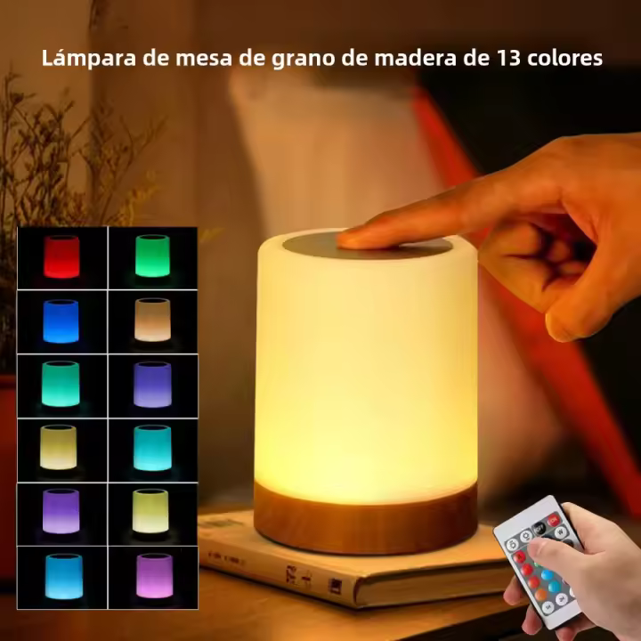 Lámpara De Noche LED RGB Con Control Remoto Y Sensor Táctil 13 Colores Regulable Luz De Mesa Para Dormitorio Decoración De Habitación Incluye Batería Y Bombilla - 1