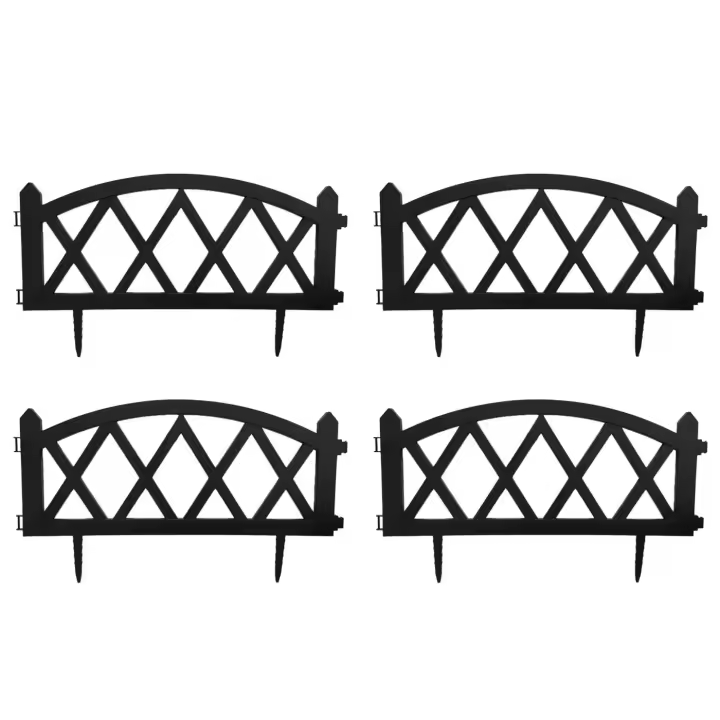 Tradineur - Pack de 4 vallas de plástico decorativas de jardín, borde para césped, plantas, flores, decoración de exterior (Negro - 60 x 34 cm) - 1