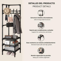 LUTODY - Perchero de pie, Zapatero, Compacto de varios niveles, Organizador esquinero de prendas y zapatos, Vertical, Tubo metal, Vestidor portátil para recibidor, Entrada, Sala de estar, Salón, Ligero y resistente - details 7