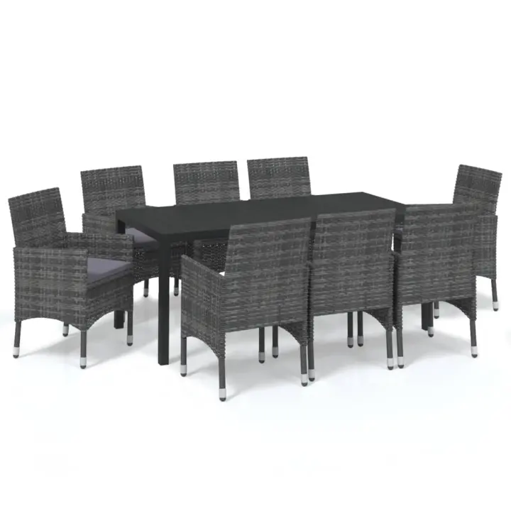 vidaXL Set de muebles jardín 9 pzas con cojines ratán sintético gris - 1