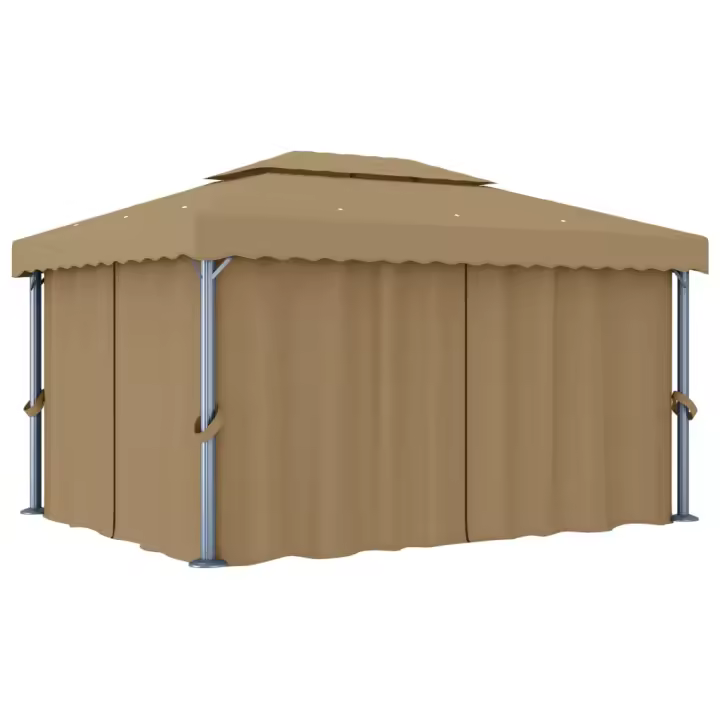 vidaXL Cenador con cortina gris taupe aluminio 4x3 m - 1