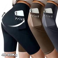 Shorts De Yoga Para Mujer Cintura Alta Deporte Fitness Callejero Casual Pantalones Terciarios Estrechos Para Ejercicio - details 2
