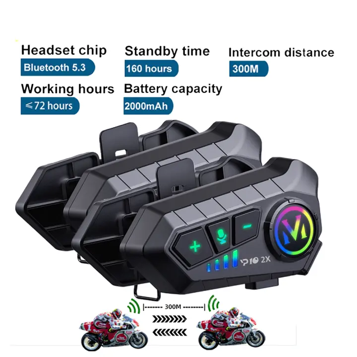Intercomunicador casco moto 2 piezas Intercomunicador inalámbrico de 300M,IPX6 resistente al agua,auriculares intercomunicadores para motocicleta de 2000Mah con 2MIC - 1