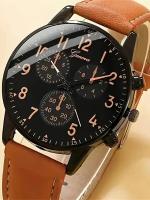 Reloj De Cuarzo Para Hombre Con Correa De Cuero Sintético Marrón Y Pulsera Simple Mostrador De Fecha No Impermeable Movimiento De Zinc Al - details 0
