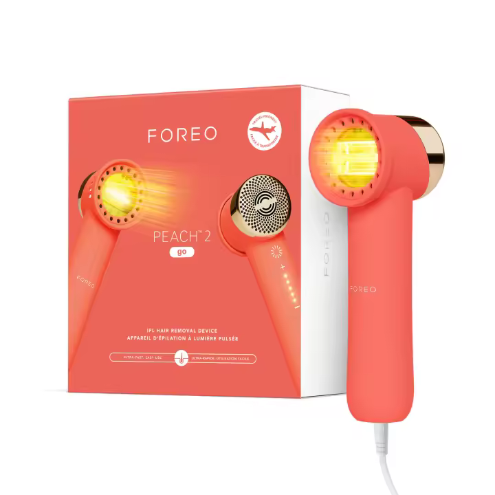 FOREO PEACH 2 go - Depiladora IPL de viaje - Depilación láser permanente para cuerpo y rostro - Rápida y sin dolor - Enfriamiento y protector de silicona - Personalizable - 1