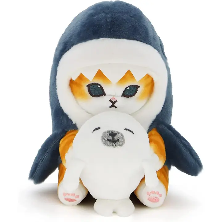 Adorable juguete de peluche de gato tiburón, muñeco de peluche de gato sellado, almohada de gatito tiburón relleno suave de 7 pulgadas - 1