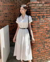 Vestido De Encaje REALEFT Para Mujer Estilo Francés Verano Cuello En V Manga Corta Ajustado Casual Longitud Media Pierna A-line Con Cinturón - details 1