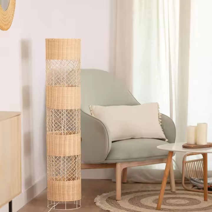 Ledkia Lámpara de Pie Ratán Natural Diseño Chic 1200xØ250 Mm - 1