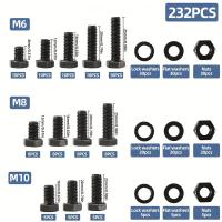 Kit De Juntas Y Tornillos Hexagonales Pequeños 232pcs M6 M8 M10 Acero De Aleación Grade 8.8 Negro Oxido Para Carpintería DIY - details 1