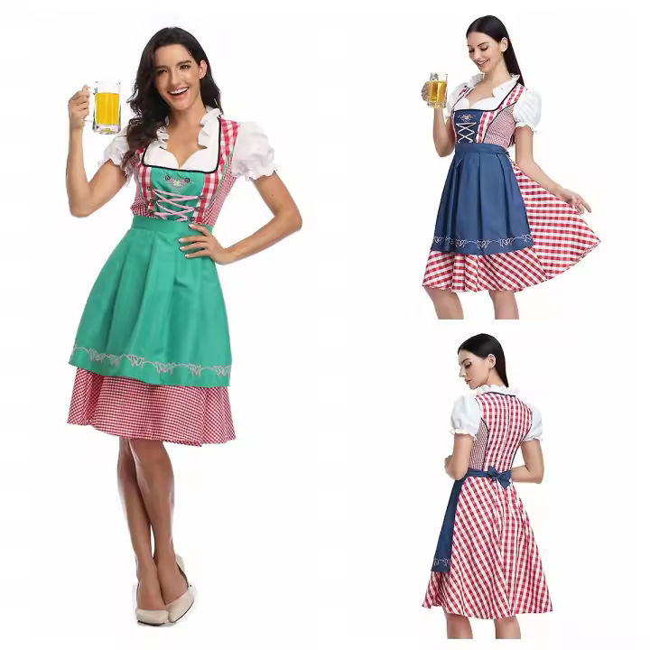 Disfraz de sirvienta de cerveza Oktoberfest para mujer, vestido tradicional bávaro Dirndl, 6 colores - 1