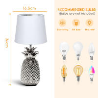 Aigostar Lampara de Mesa de Cerámica en Forma de Piña, Lámpara de Mesita de Noche Plateado con Pantalla de Tela, Casquillo E14, Lámpara de Cabecera para Dormitorio, Salón (sin Bombilla) -H36cm - details 10