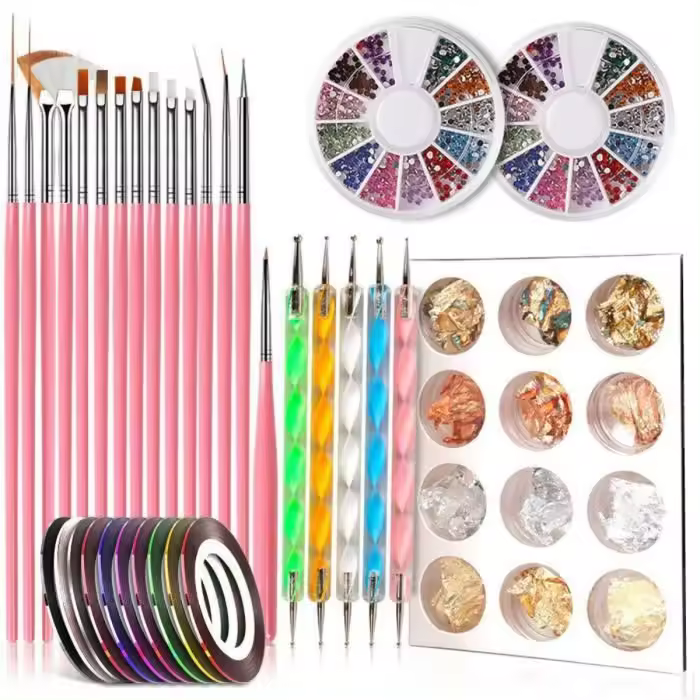 Kit para decoración de uñas, pincel para pintar, cinta para rayas, cajas de diamantes de imitación para uñas, decoración de uñas, una caja de papel de aluminio - 1 unidad - 1