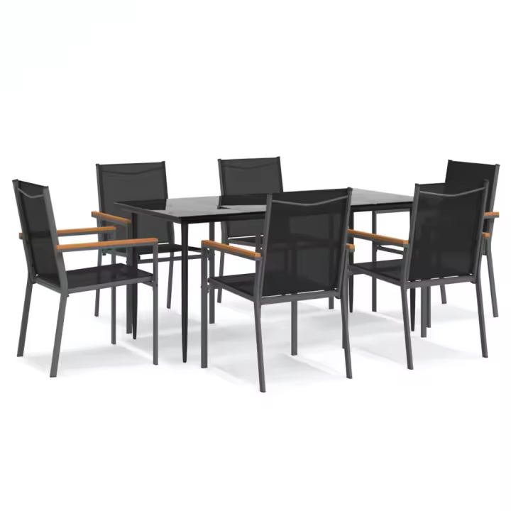 vidaXL Juego de comedor para jardín 7 piezas acero y textilene negro - 1