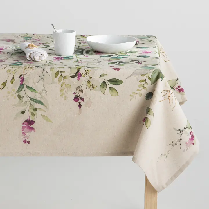 MINT DECO - Mantel lino antimanchas estampado Nadia Malva - 1