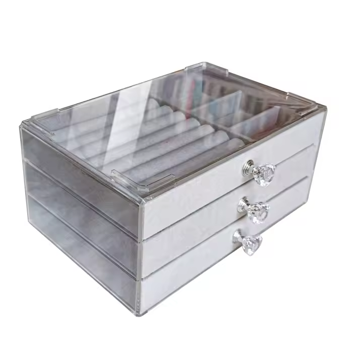 Caja De Joyas Grande Tres Capas De Flanela Alojamiento Para Pendientes Collares Organizador De Joyería - 1