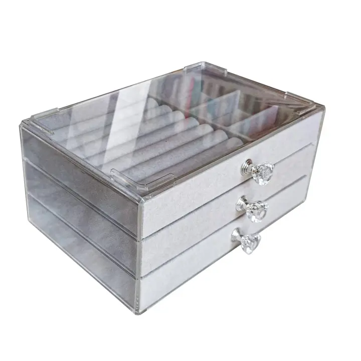 Caja De Joyas Grande Tres Capas De Flanela Alojamiento Para Pendientes Collares Organizador De Joyería - 1