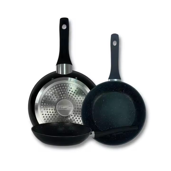 Sartenes de Cocina Color Negro Horizon, De Aluminio Forjado, Revestimiento Aspecto Piedra, Antihaderente Tricapa, Compatible con Gas, Vitrocerámica y Cocinas De Inducción, Libre De Pfoa - 1