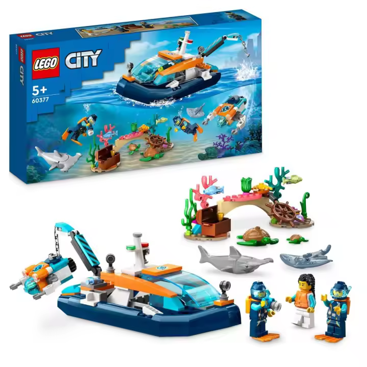 Set de juguetes de construcción LEGO City 60377 Barco de Exploración Submarina, para disfrutar imaginando aventuras en el océano; divertido regalo para niños y niñas a partir de 5 años (182 piezas) - 1