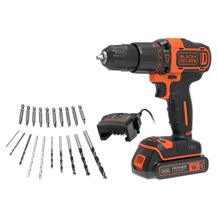 Black & Decker KIT: Taladro Percutor 18V, BDCHD18D1KA-QW + 20 Accesorios y Maletín | ¡Potencia y Organización en un Solo Kit!