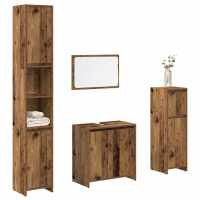 vidaXL Juego de muebles de baño 4 piezas madera ingeniería envejecida en color Madera antigua/Marrón roble/Negro | almacenamiento funcional diseño moderno para baño dormitorio sala - details 0