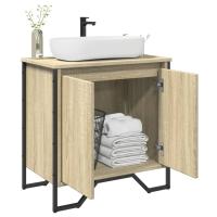 vidaXL Armario lavabo baño madera ingeniería 60x35x60 cm en color Marrón roble/Negro/Roble ahumado y más | almacenamiento funcional diseño moderno para baño dormitorio sala - details 4
