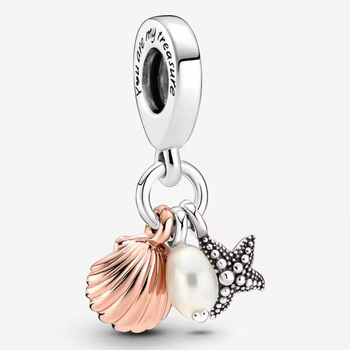 Pandora Charm de Colgante en Plata de Ley Perlas artificiales cultivadas de agua dulce, estrellas de mar y conchas tres en uno，Incluye Caja Original - 1