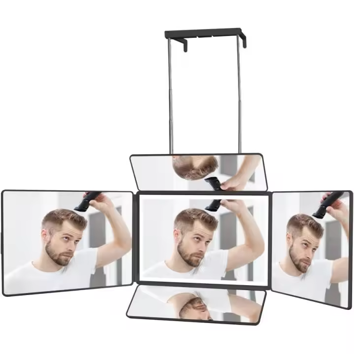 Espejo de 3 vías + 2 espejos más, corte de pelo automático de 360 espejos + luz LED, afeitado de maquillaje - 1