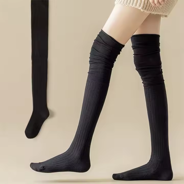 Parejas De Medias Altas Para Mujer 1/3/5 Paquetes Longitud Estacada Color Sólido Patchwork Alta Elasticidad Material Poliéster - 1