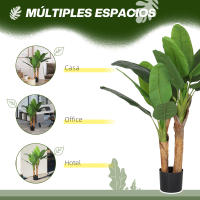 HOMCOM Bananera Artificial Ø17x120 cm Planta Artificial con Maceta y 15 Hojas Planta Artificial Decorativa para Interior Verde - details 4