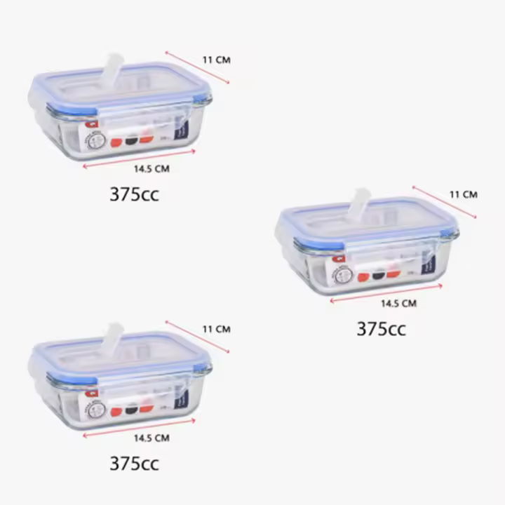Quttin Set de 3 y 4 Recipientes Herméticos de Vidrio Borosilicato - Fiambreras Rectangulares, Cuadradas y Redondas - 375cc a 1500cc - Válvula para Microondas - Apto Horno, Microondas, Lavavajillas y Congelador - Resistente a Altas y Bajas Temperaturas - 1