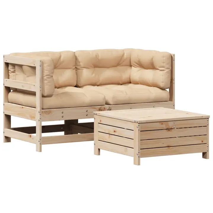 vidaXL Juego de muebles de jardín 3 pzas y cojines madera maciza pino - 1