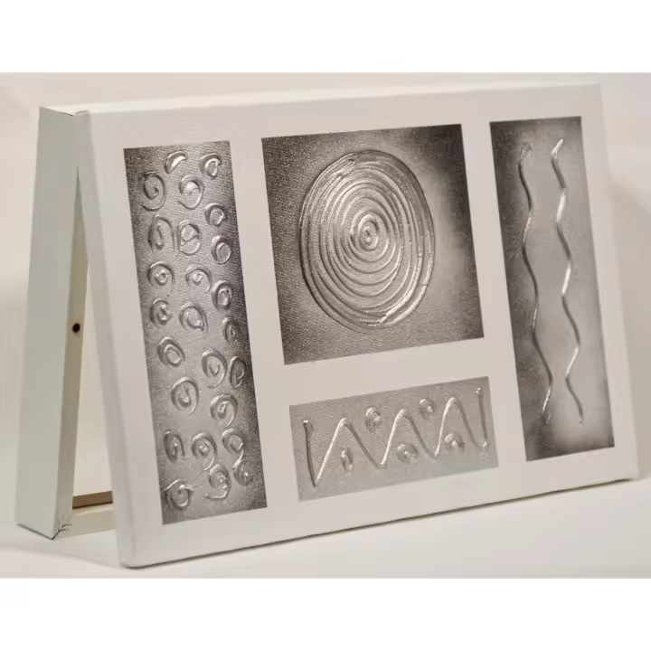 Cuadroexpres - Tapa de Contador Pintada a Mano, Moderna, en Plata y Blanco, 37x22x4 cm (41x26x6 medida exterior) Con tornillos y tacos para colocar en la pared. Moderna, 100% Original, Muy Decorativa, Fabricada en España - 1