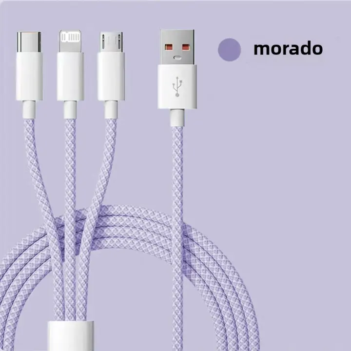 Cable De Carga Rápida 3 En 1 1.2M/2M/3M 6A 66W USB Tipo C Para Xiaomi Huawei Compatible Con USB a Lightning Y Micro USB - 1