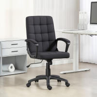 Vinsetto Silla de Oficina, Silla de Escritorio Giratoria, Tapizada en Lino Sintético, Altura Ajustable, Basculante, Respaldo Medio, con Reposabrazos, Ruedas, Negro - details 1