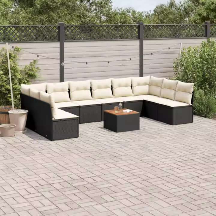 vidaXL Set de sofás de jardín 11 pzas y cojines ratán sintético negro - 1