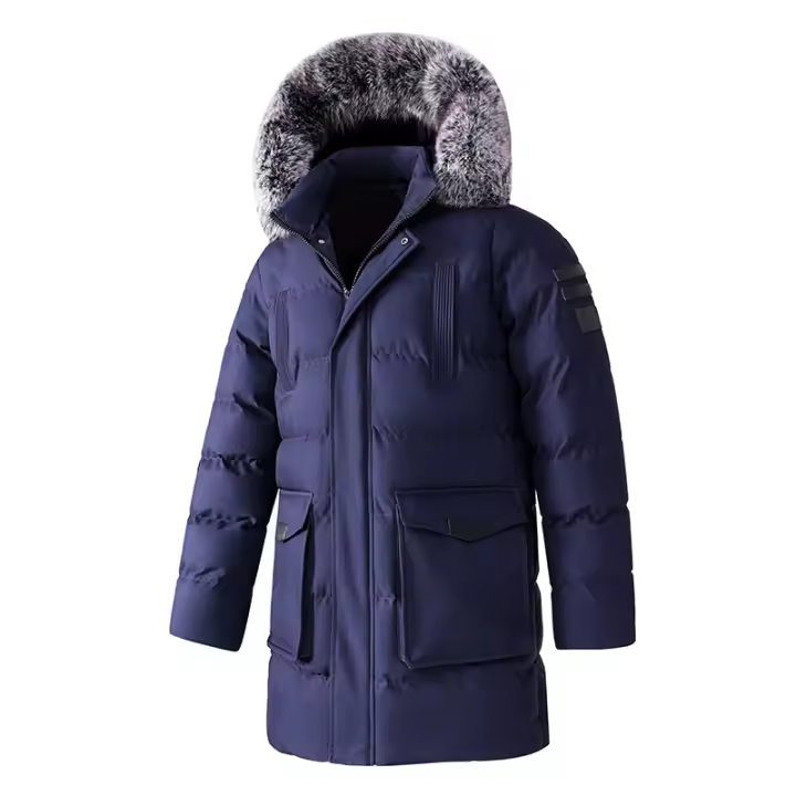Chaqueta De Algodón Grande Para Hombre Con Collar De Piel Desmontable Abrigo Casual De Invierno Con Capucha Y Capucha Separable - 1