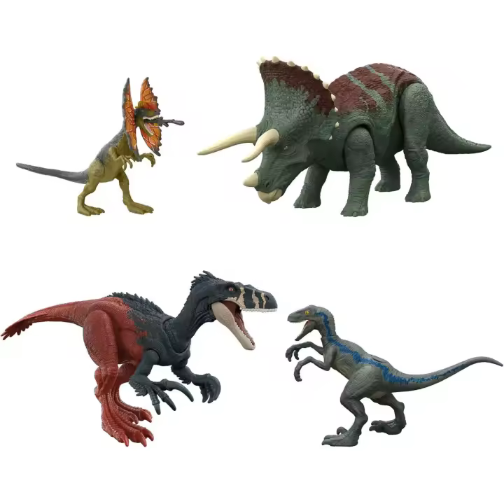 Jurassic World Pack dinosaurios iniciación 4 figuras de acción articuladas, juguete +4 años Mattel HJJ85 - 1