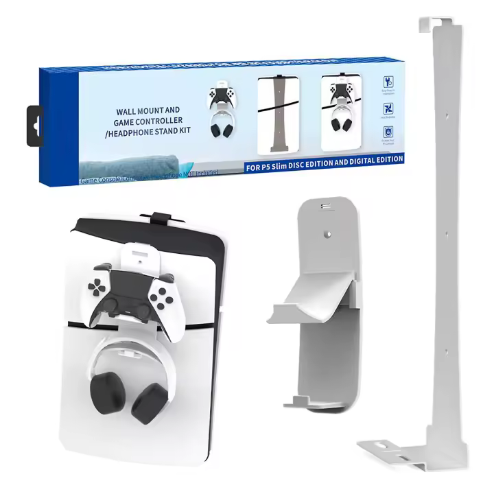Soporte de pared para PS5 Slim, soporte de pared de acero resistente para PlayStation 5 Slim (versión disco y edición digital), con soporte para auriculares. - 1