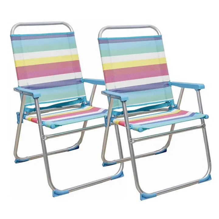 Arcoiris Sillas de Playa 5 Posiciones textileno, Silla de Playa Portátil, Plegable, Aluminio, Reclinable, para Llevar como Mochila, Silla de Exterior (2 Unidad, Rayas Multicolor) - 1