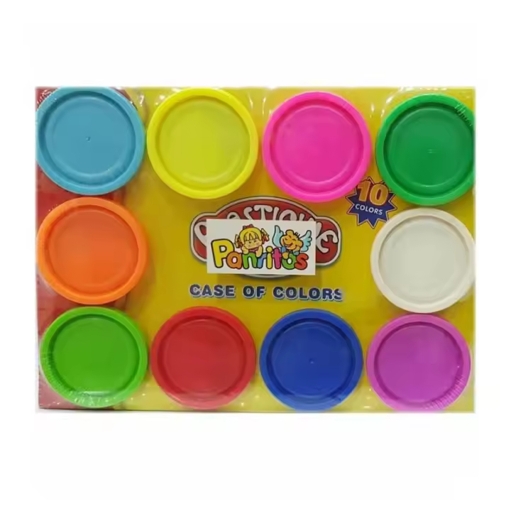 CAJA PLASTELINA 10 BOTES COLORES PLASTICINE PANRITOS - 1