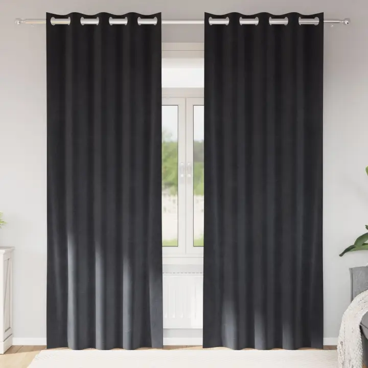 Cortinas Opacas vidaXL con Ojales 2 pcs Gris Oscuro Terciopelo - 1