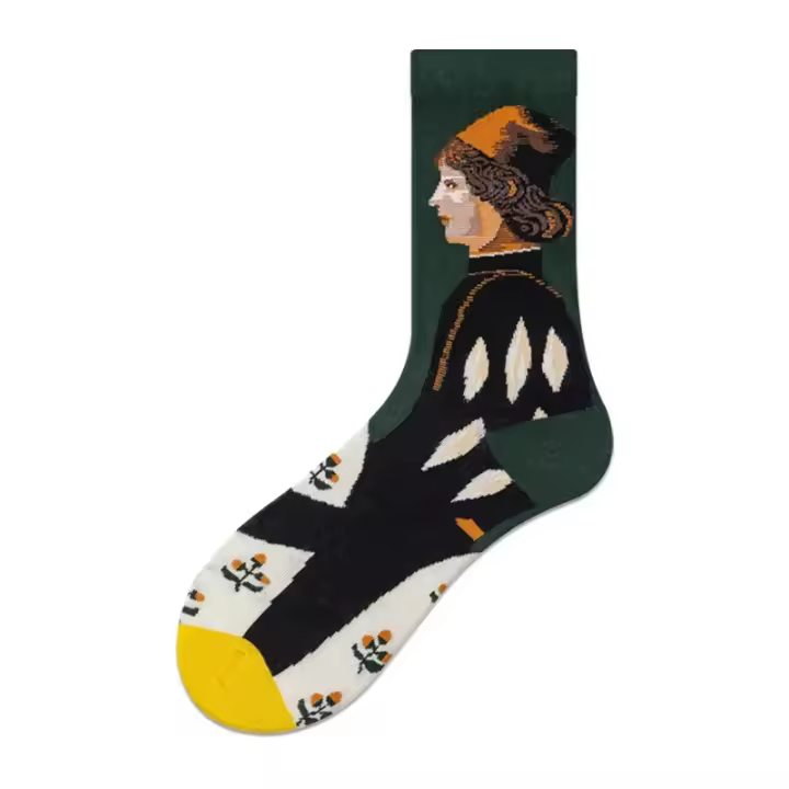Calcetines De Algodón Para Mujer Estilo Harajuku Con Diseño De Pintura Artística Divertida Kawaii Paisaje Girasol Y Dinosaurio Regalo De Navidad - 1