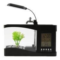 Pequeño Acuario De Escritorio Con Horario Y Luz LED Negro 24*10*14cm Timer LCD Para Tanque De Peces USB 5V Mini Tanque De Peces - details 5