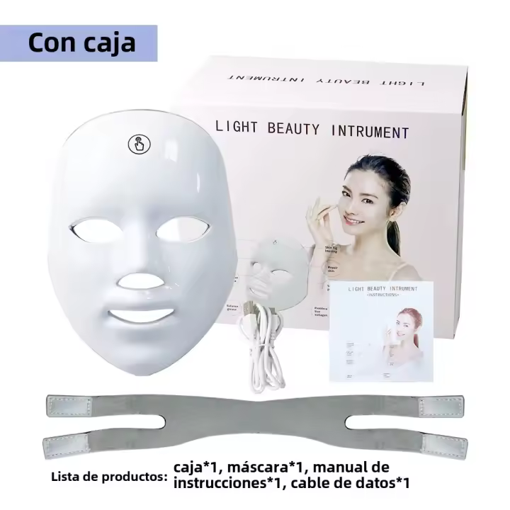 Máscara De Luz LED Para El Rostro Con Carga USB 7 Colores Terapia Fotónica Belleza Anti-Edad Rejuvenecimiento Piel Blanqueadora Cuidado De La Piel - 1